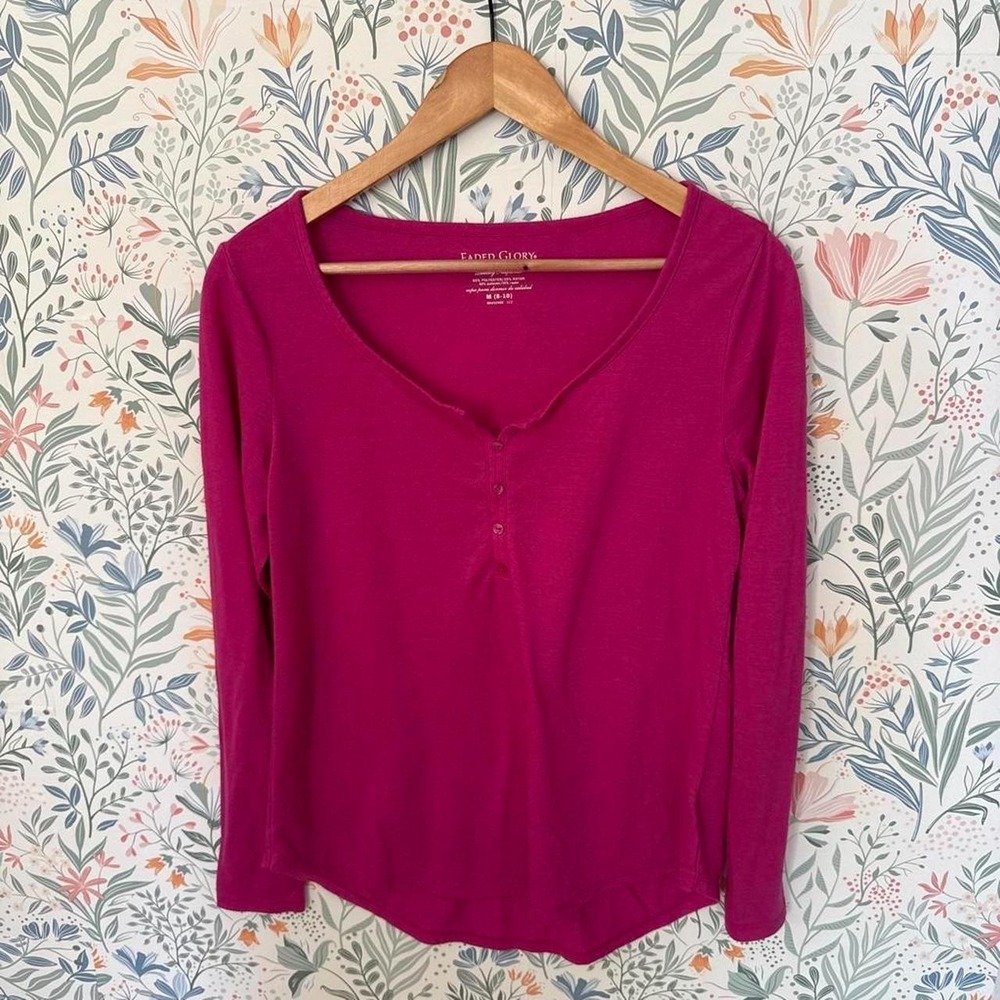 Faded Glory Hot Pink Henley Top